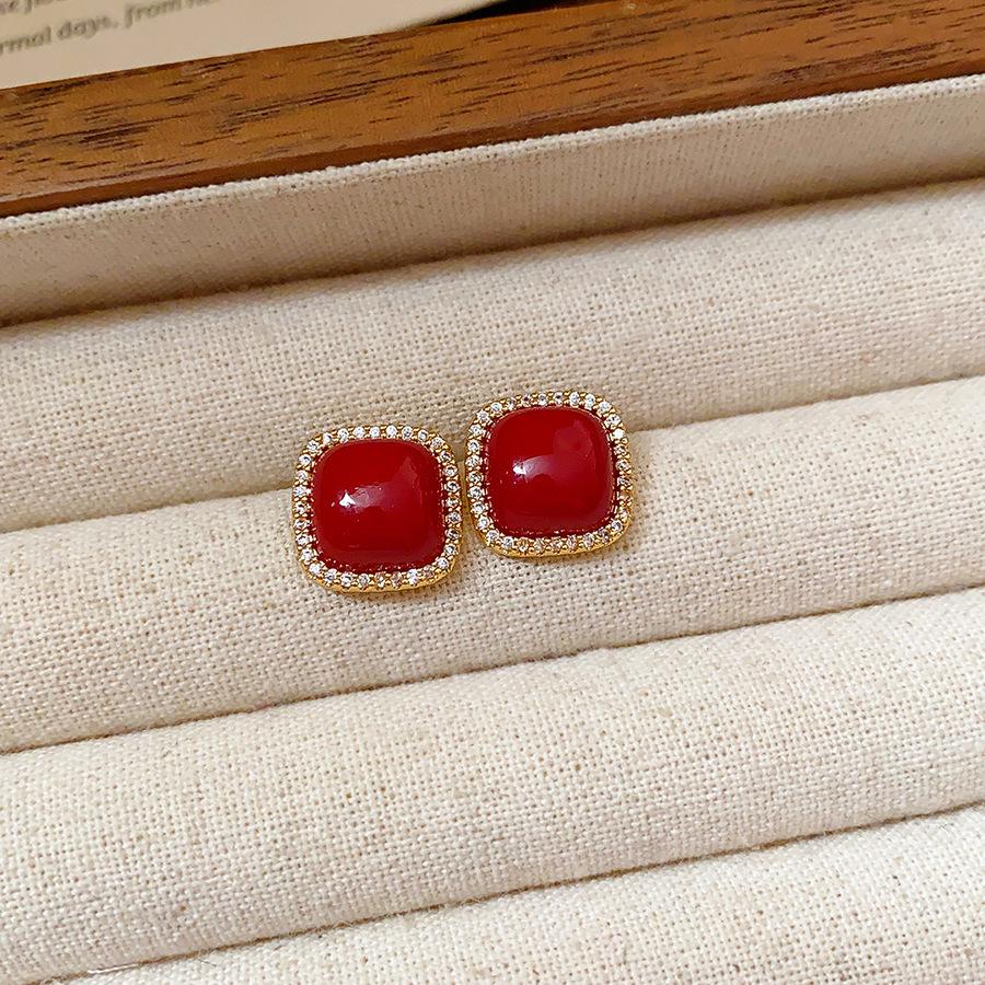 Ancola Silver Needle Red Heart Earrings – Fashionable, Luxurious & Elegant for Autumn/Winter 2025