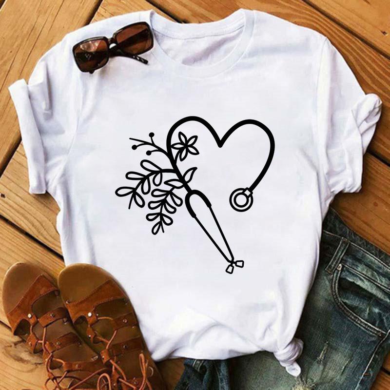 Summer Female T-Shirt Nurse Print Woman T-Shirt Casual Graphic T-Shirt Women's Harajuku Retro Top T-Shirt Women's Clothing