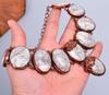 Friendship Day Deal Oval Fossil Coral Stone Copper Electroformed Chain Necklace V-86