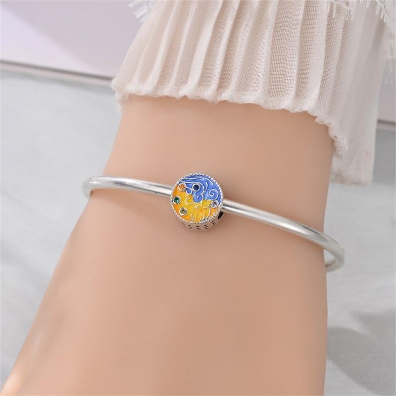 Kupfer Leuchtender Verträumter Sternenhimmel Ölgemälde Perlen Passen Charm Armband Anhänger Frauen DIY Feiner Schmuck Party Geschenk