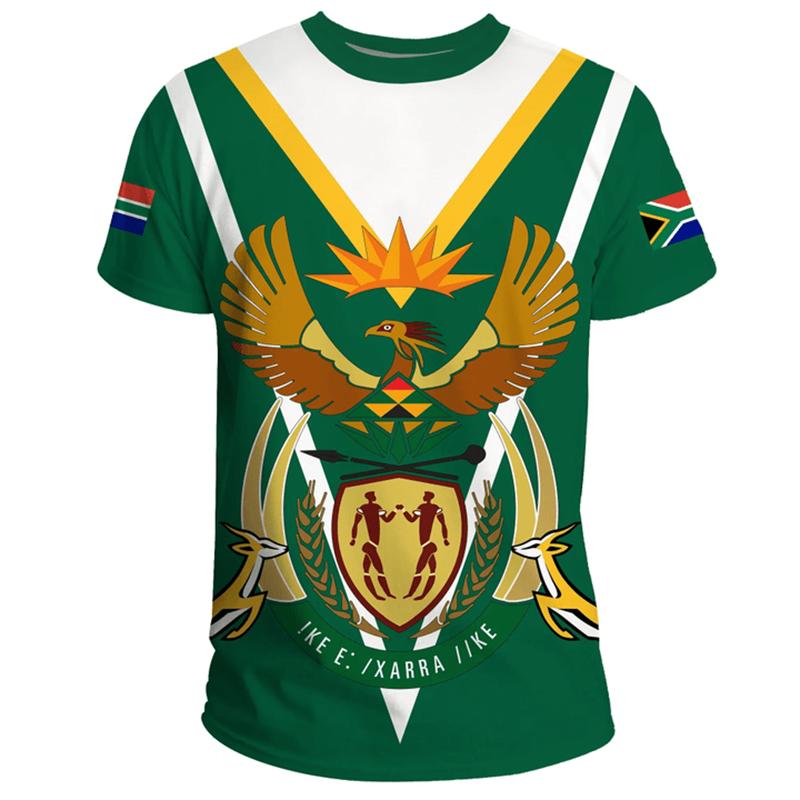 HerSight Zuid-Afrika Kaart Vlag Grafisch Mode Springbok 3D Print T-shirts Mannen Kleding Embleem 2XL