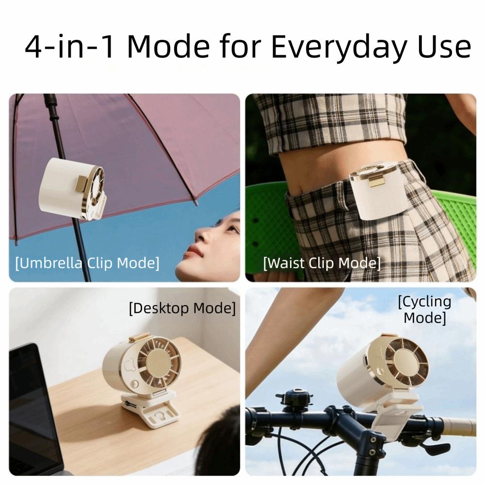 3 Speeds Adjustable Portable Handheld Fan Quiet Operation USB Rechargeable Umbrella Hanging Waist Fan Clip-on Handheld