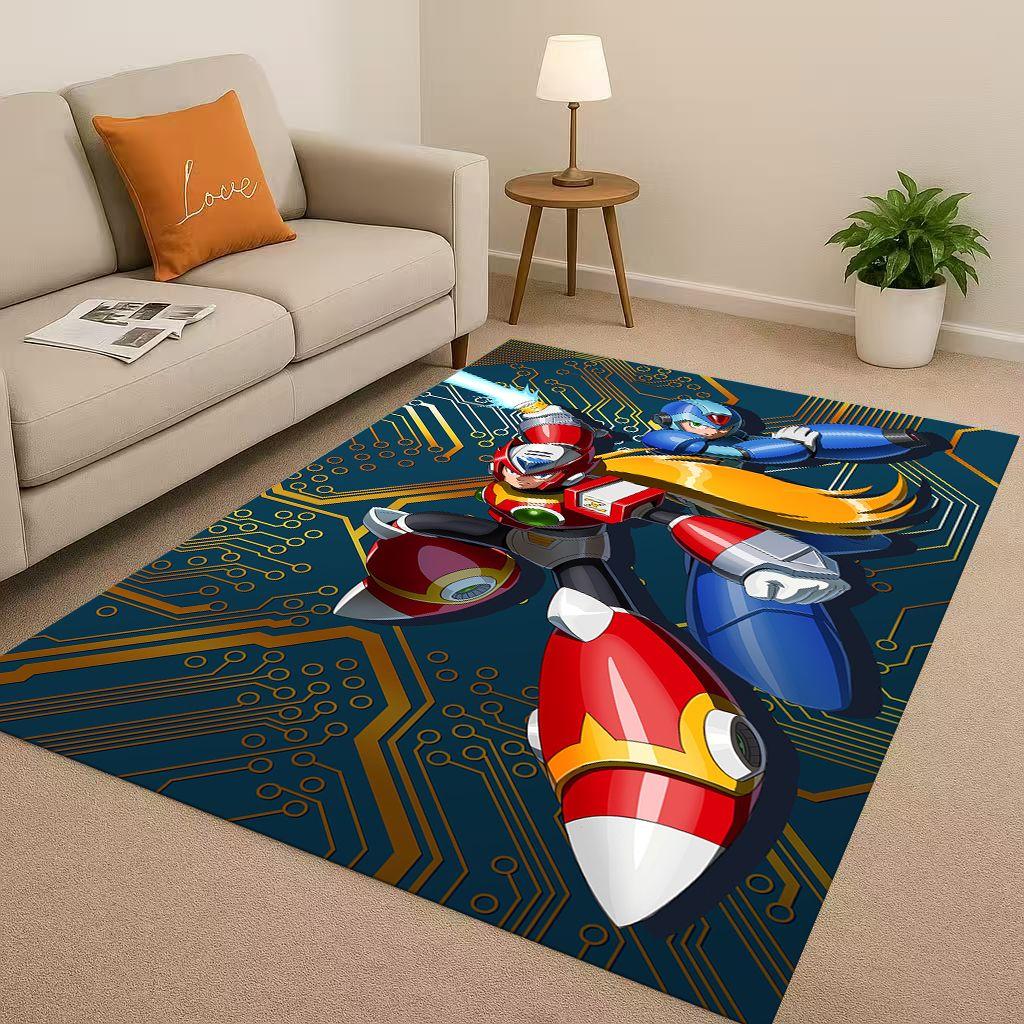 3D Retro Game Rockman Mega Man Living Room Non Slip Area Rug Soft Carpet for Bedroom Playroom Sofa,Easy Clean Home Decor Doormat