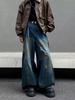 Spring and Autumn American Retro Pants Men's Tide High Street Ripped Irregular Design Sense Loose Wide Leg Large Size Jeans