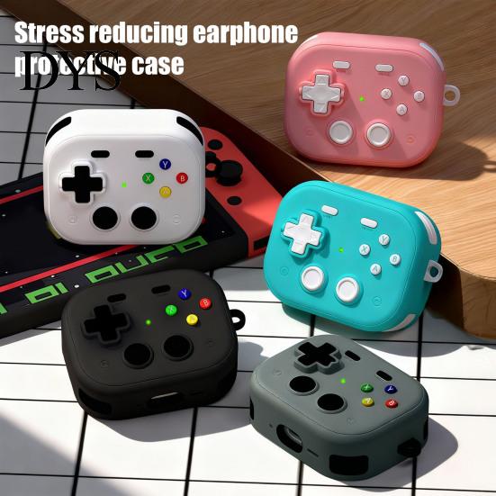 Protective Case TPU with Keychain for Airpods Funny Handheld Game Design Drop Protection Hard Shell Cover Safety Lock Men Boys Shatterproof Phone