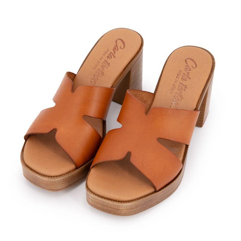 Pantoletten mit Absatz Leder braun Damen CARLA TORTOSA