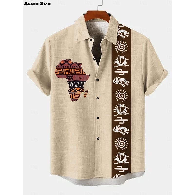 2026 Vintage African Style Men's Retro Ethnic Tribal Short Sleeve Shirts Tops Fashion Casual Streetwear Men's Shirts