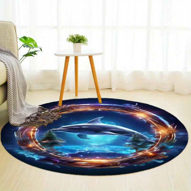 Dolphin Spacetime Dream Round Rug Nonslip Area Rug Office Chair Mat Carpet For Living Room Bedroom Home Decor