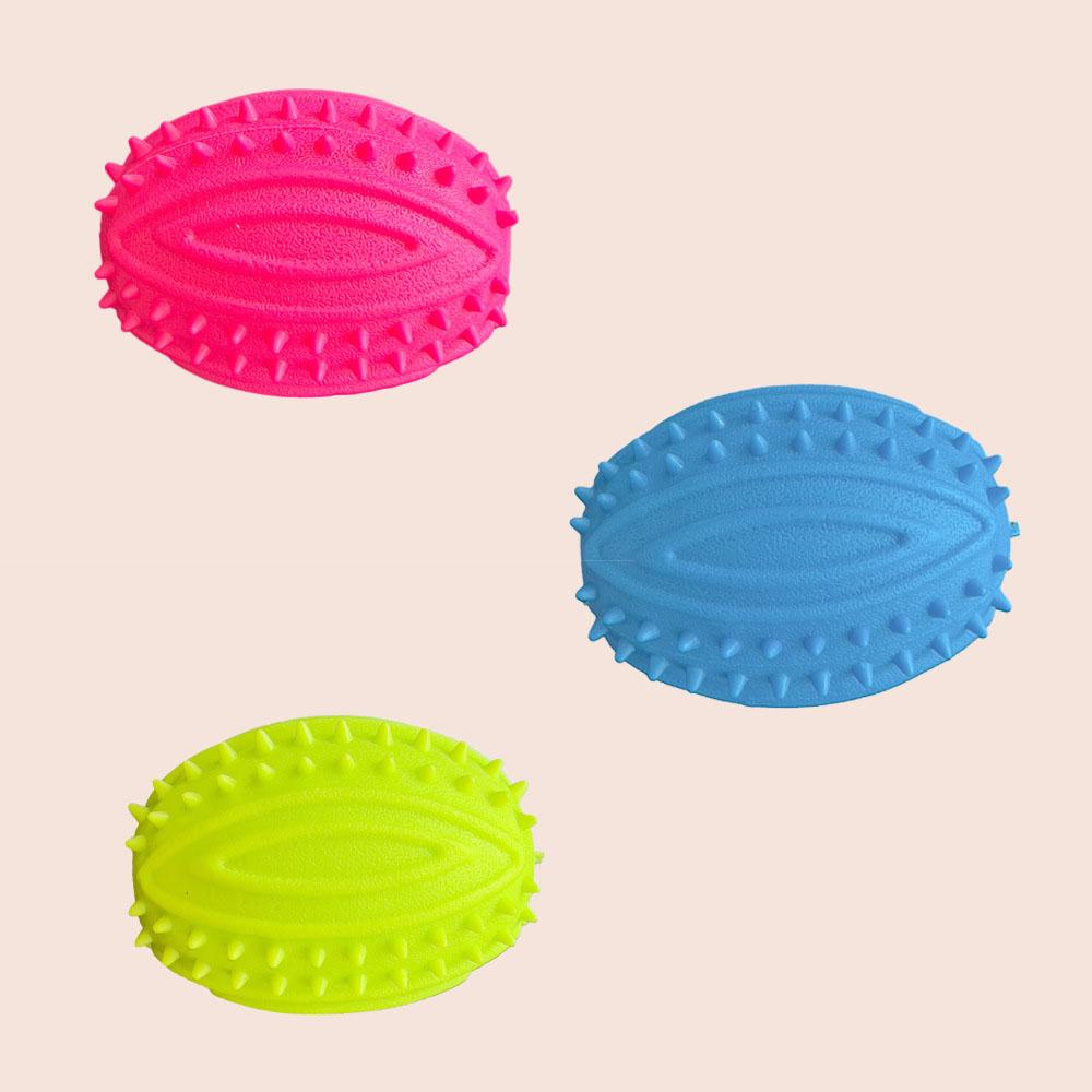 Pet Chew Toy: Rugby Grenade Shape with Squeaker, Teeth Cleaning Interactive Toy for Dogs Cats Dental Care