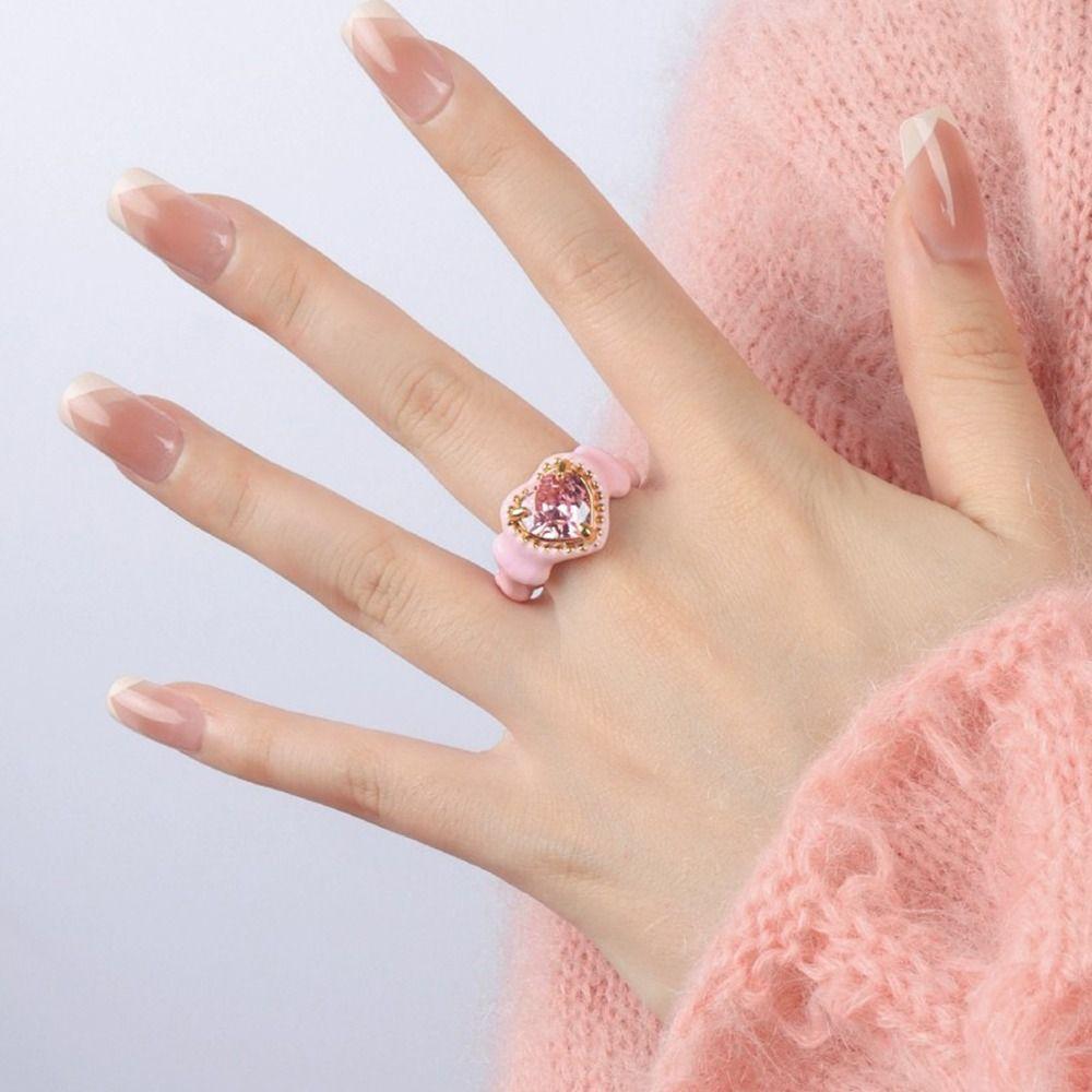 Geometric Cartoon Bear Ring Open Ring Irregular Enamel Ring Vintage Painting Ring Gift