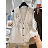 Women Floral Embroidered V Neck Button Front Cotton Vest