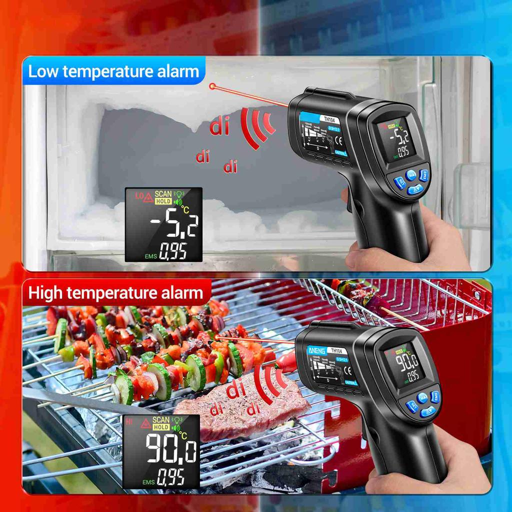Infrared Thermometer, Non Contact Digital Thermometer with Backlit Display and   Emissivity, for Metal Oil Temperature and Industrial Use