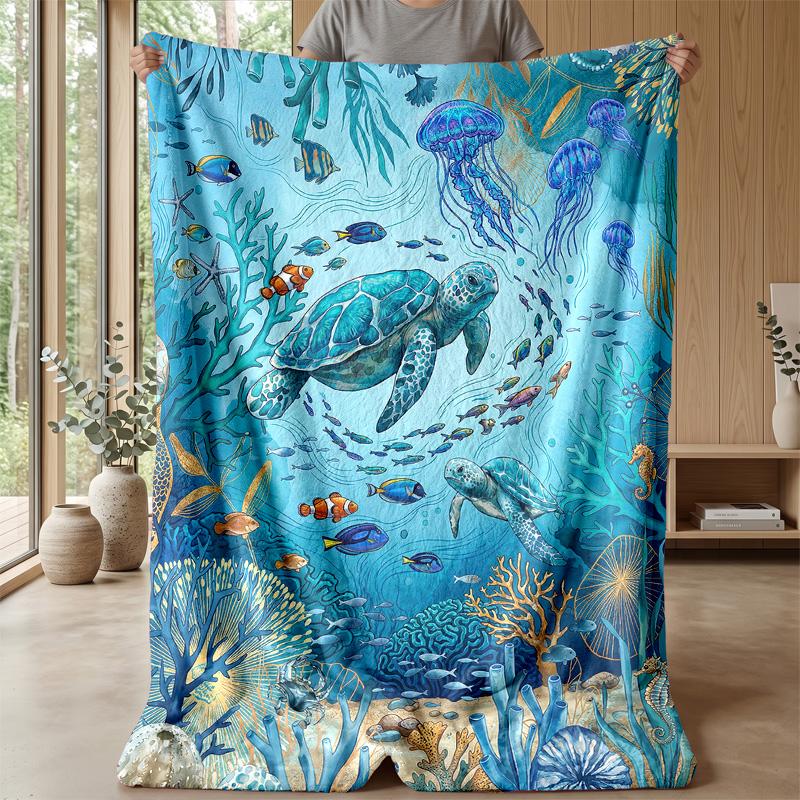 Ocean Life Adventure 6 Theme Blanket Lightweight Warm Flannel Blanket Decorative Throw Blanket for Home Decoration