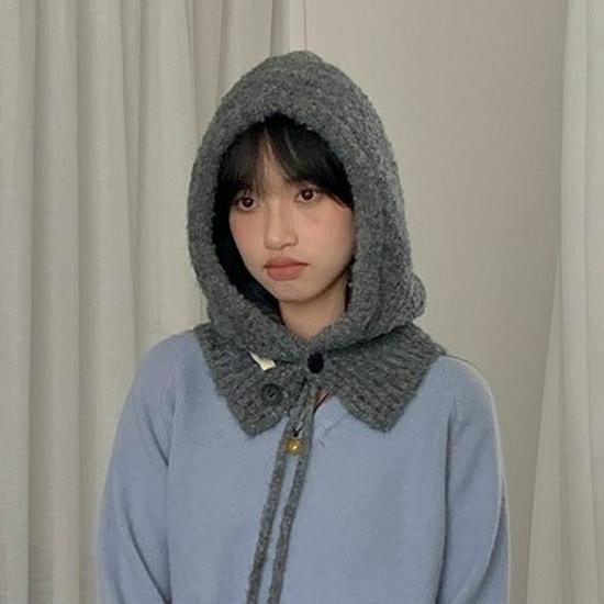 Women's Blue Knitted Wool Balaclava Scarf: Warm Ear Protection for Autumn & Winter