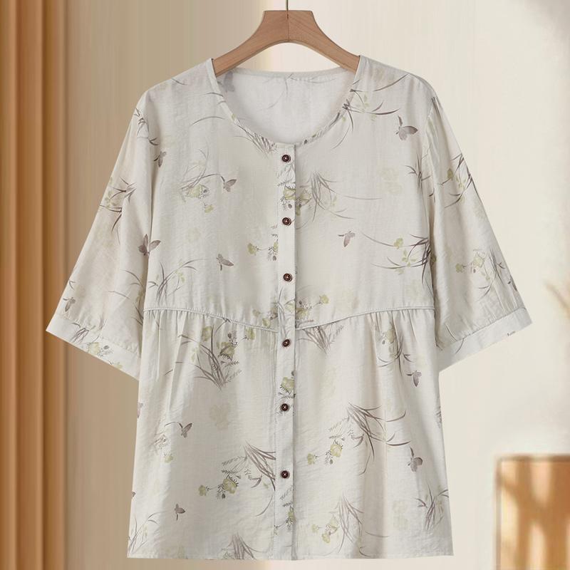 Plus Size 4XL-8XL Summer Casual Blouses Women Tops Loose Vintage Clothes Oversize Half Sleeve Shirt