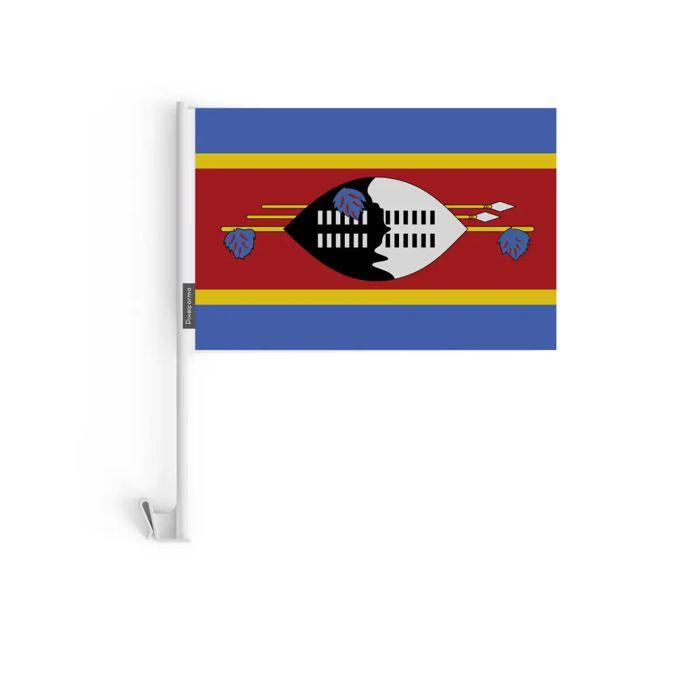 Drapeau Voiture - l'Eswatini - 10 pièces - 14 x 21 cm - Poliestere - Mât en Plastique