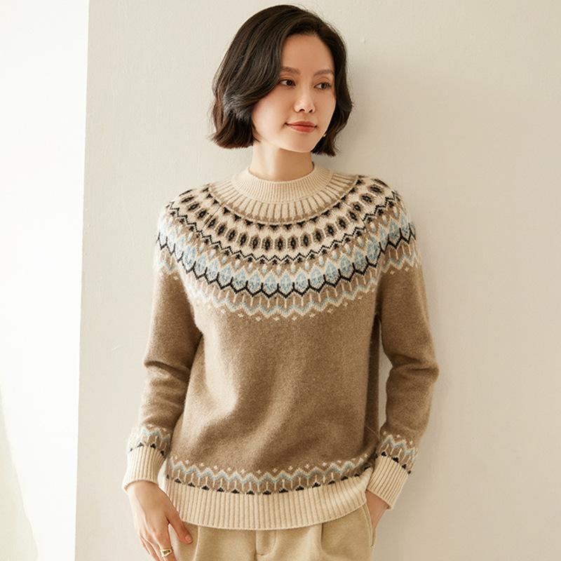 

Кашемировый свитер с круглым вырезом и цветными блоками для женщин в осенне-зимнем стиле. Модный и универсальный свитер XL