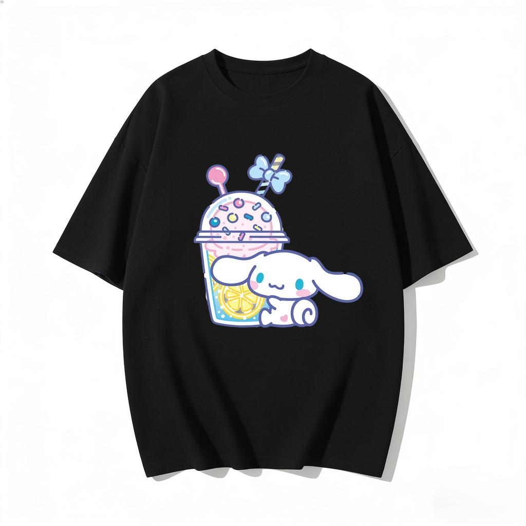 2026 New Cinnamoroll Lemon Drink Cartoon Print Tshirt Family Matching Outfits Casual Short Sleeve Tee for Women Unisex Kids Tops