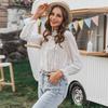Fashion Elegant Lace White Women Shirt Spring Summer Plus Size Hollow Out Casual Loose Blouse Office Ladies Sweet Long Sleeve Tops Stand Colllar Tops