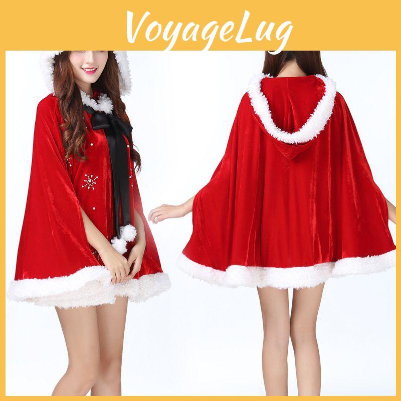 Stunning Women Christmas Red Velvet Santa Claus Cloak Cape Hooded Xmas Cosplay Costume