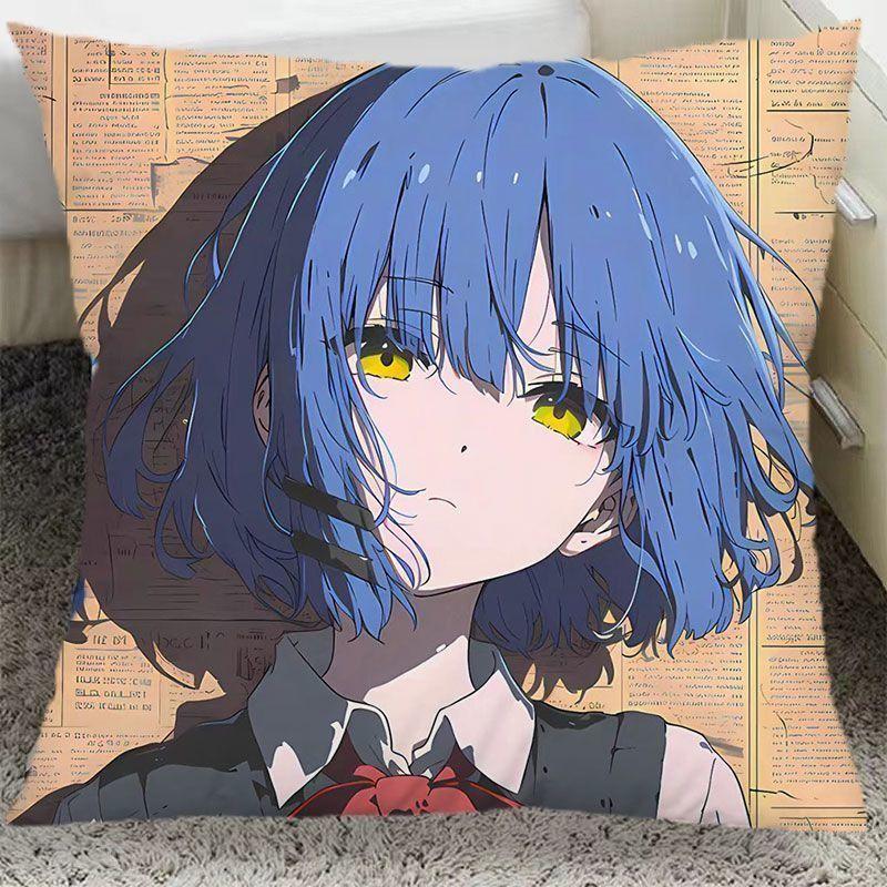 

Anime Girl with Blue Hair & Yellow Eyes Throw Pillow Cover 16x16Inch