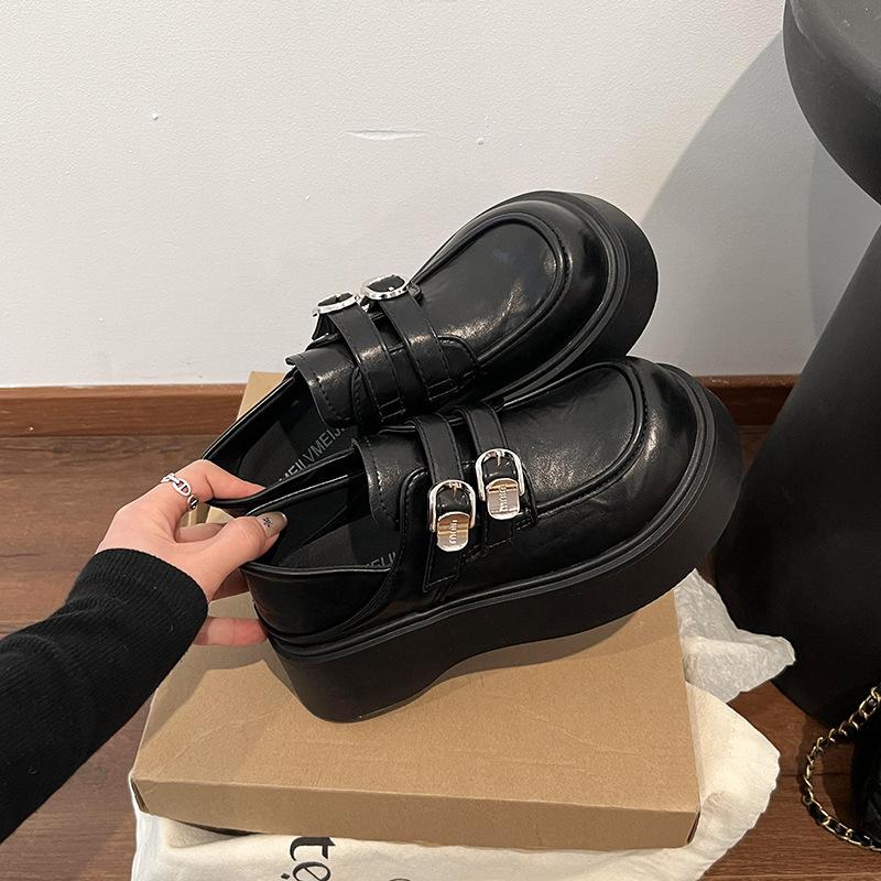 [Uncle Shoes] Muffin Loafers, the New Spring Fashion College Style Increases 2025 Retro Thick-soled Small Leather Shoes for Women