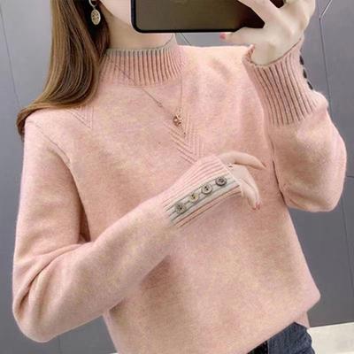 Solide Pullover Pullover Strickwaren Herbst und Winter Damen Lose Oberbekleidung Jumpershort Hälfte Rollkragenpullover Langarm Top