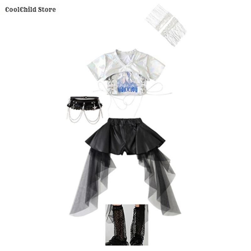 Girls K-pop Silver Shiny Crop Top