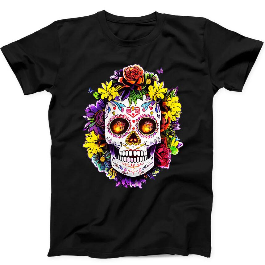 Floral Sugar Skull Day of the Dead Dia De Art Drawing Gift Black T Shirt 66