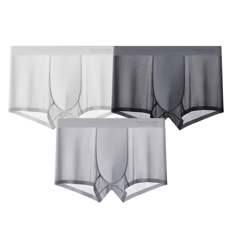 Men's  Ice Silk Underwear Four Cornered Pants Mid Waist Flat Corner Oversized Breathable Shorts Summer