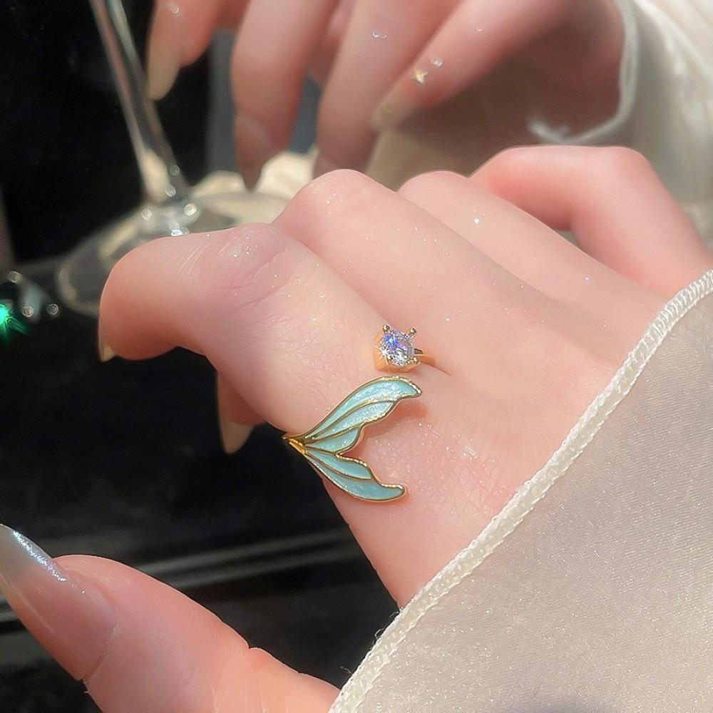 Fishtail Zircon Fishtail Open Ring Easy Design Sense Big Plain Ring Geometric Opening Ring Girl