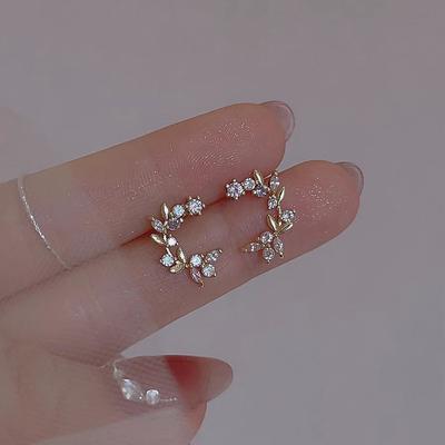 Exquisite Zircon Laurel Branch Stud Earrings Women's Light Luxury Fashion Niche Earrings