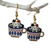 Creative Personality Colored Print Teacup Cat Animals Dangle Earrings for Women Men Cartoon Cute Kitten Jewelry Accessories Gift