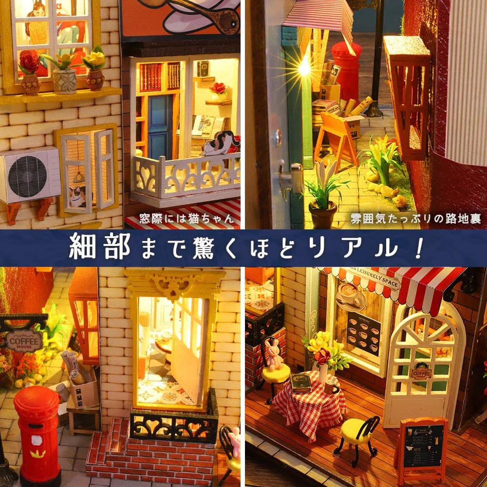 moin moin dollhouse miniature handmade kit set A small world inside a bookshelf book bookend stand bookshelf interior LED light acrylic case included