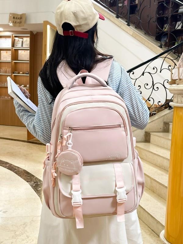 Youthful Candy Color Backpack With Fabric For School And Travel Use