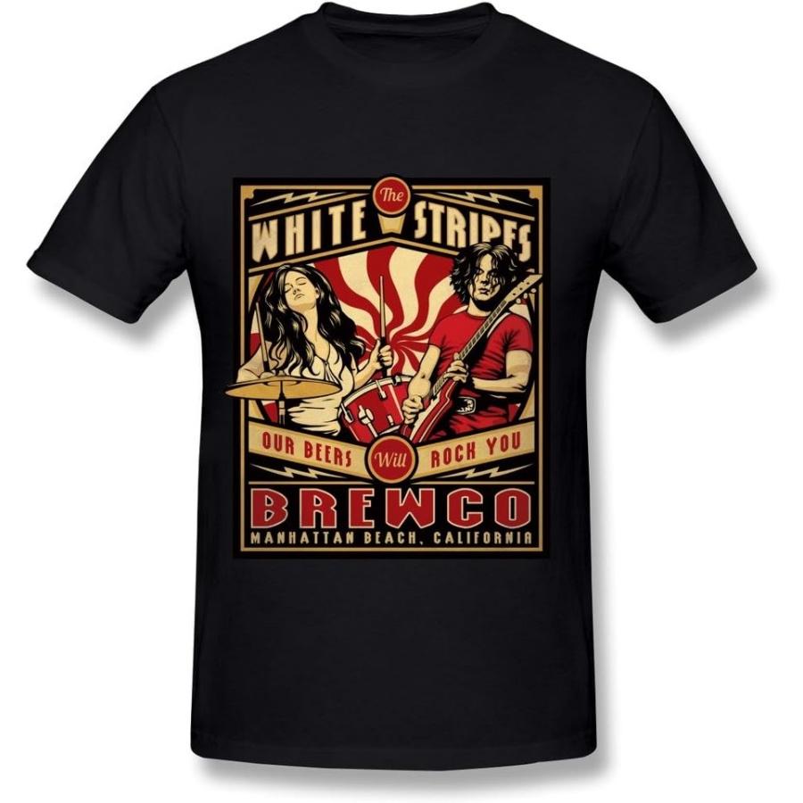 LR Men s Brewco White Stripes Our Beers Will Rock You Cotton T-Shirt Black S