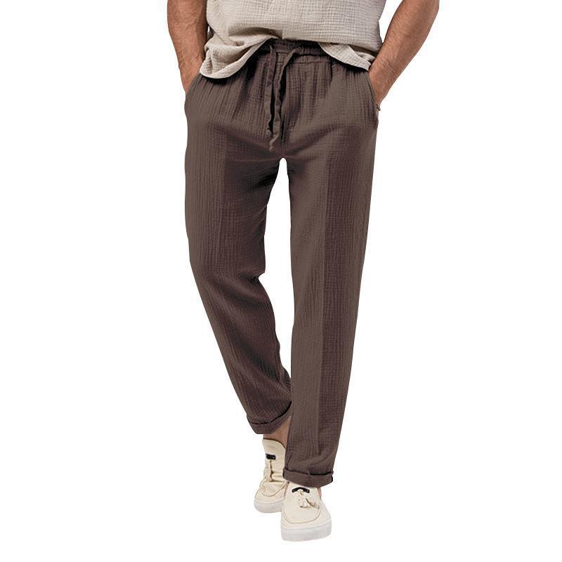 Summer Men's Breathable Solid Colour Bubble Trousers Large Size Loose Men's Casual Trousers