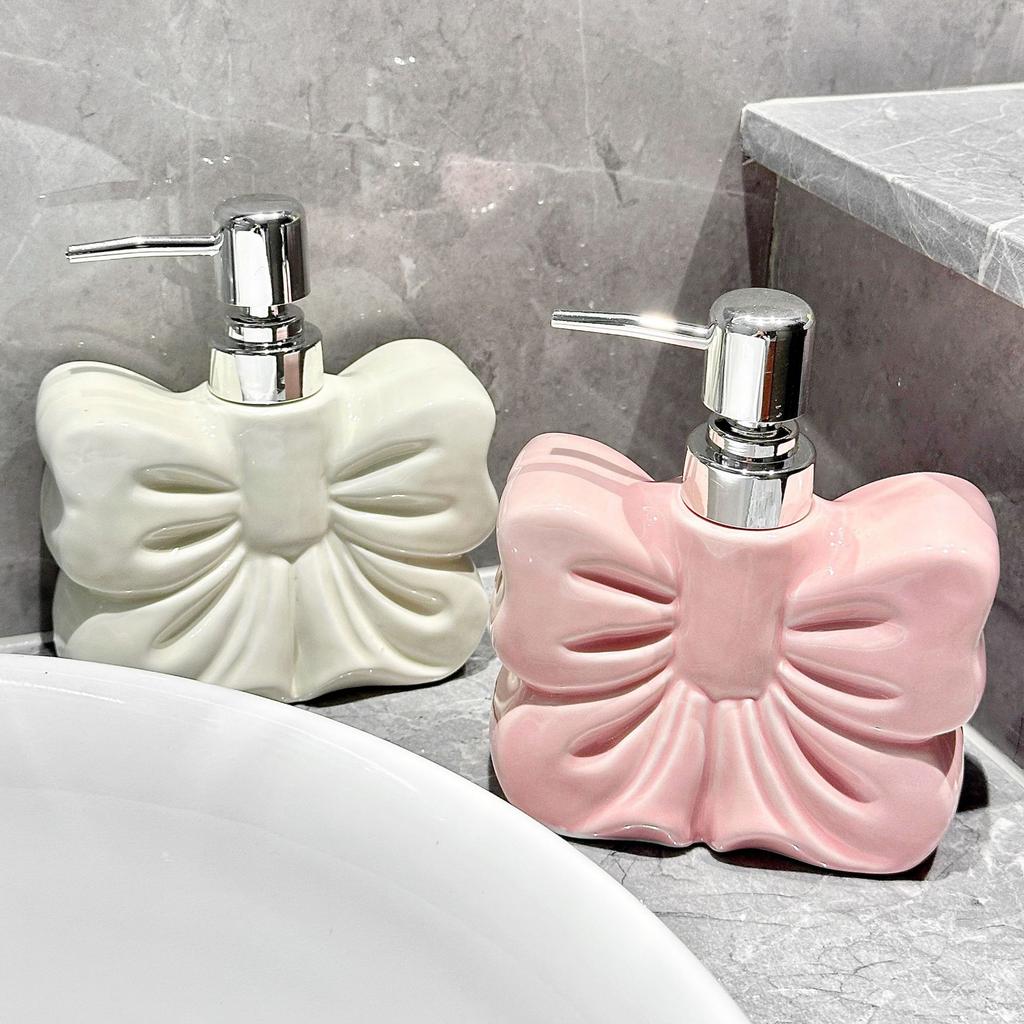 Bowknot Hand Sanitizer Bottle Ceramic Toilet Lotion Bottle Bath Gel Shampoo Pressure Sub Bottle Empty Bottle