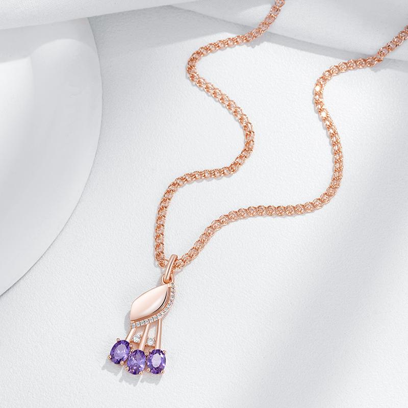 Shiny Purple Natural Zircon Pendant Necklace For Women Fashion Rose Gold Color Crystal Flower Daily Fine Jewelry