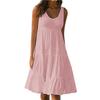 Plus Size Women Solid Color Sleeveless O Neck Stitching Pleated A-line Dress