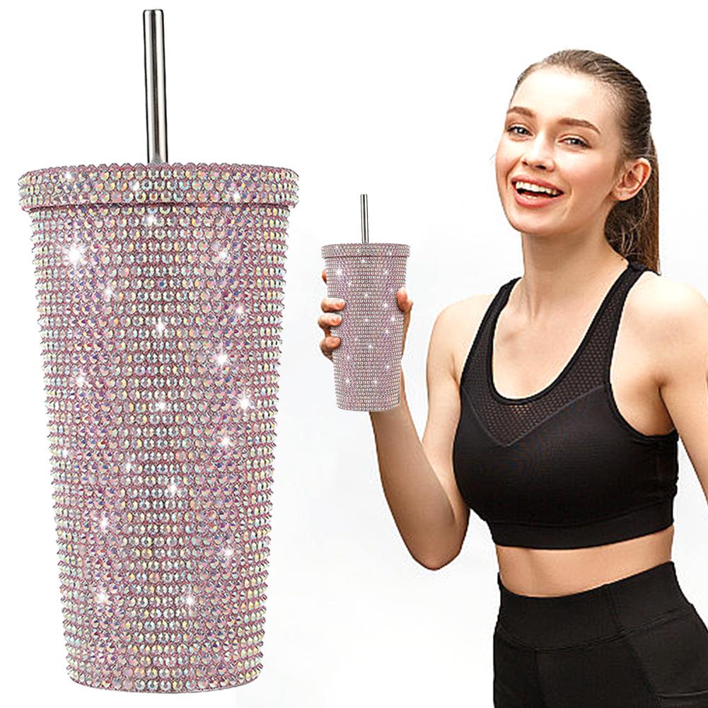 710ml Polymer Straw Cup Rhinestone Rivet Cup Double-Walled Water Tumbler Large Capacity Travel Mug Designed For Home and Outside High Quality
