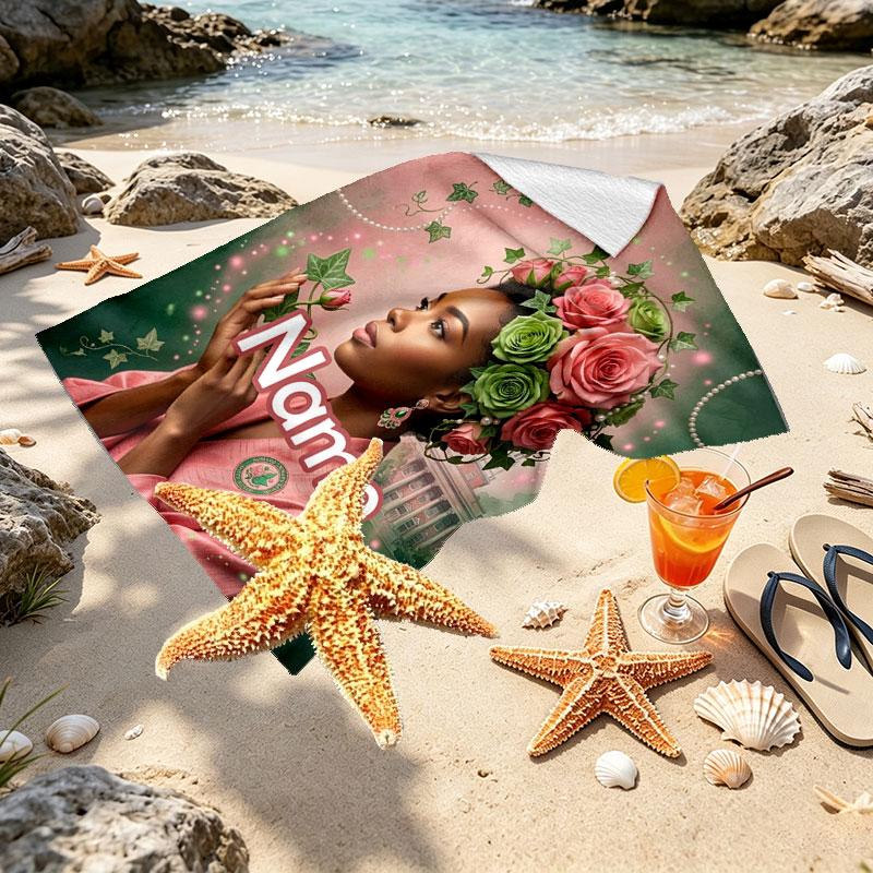 Custom Name Personalized Alpha Kappa Alpha Print Beach Towel, for Trip Camping Beach Party Home Decor, Birthday Gift for Family & Friends