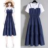 2022 Summer Korean Faux Two-Piece A-Line Suspender Dress for Plus Size