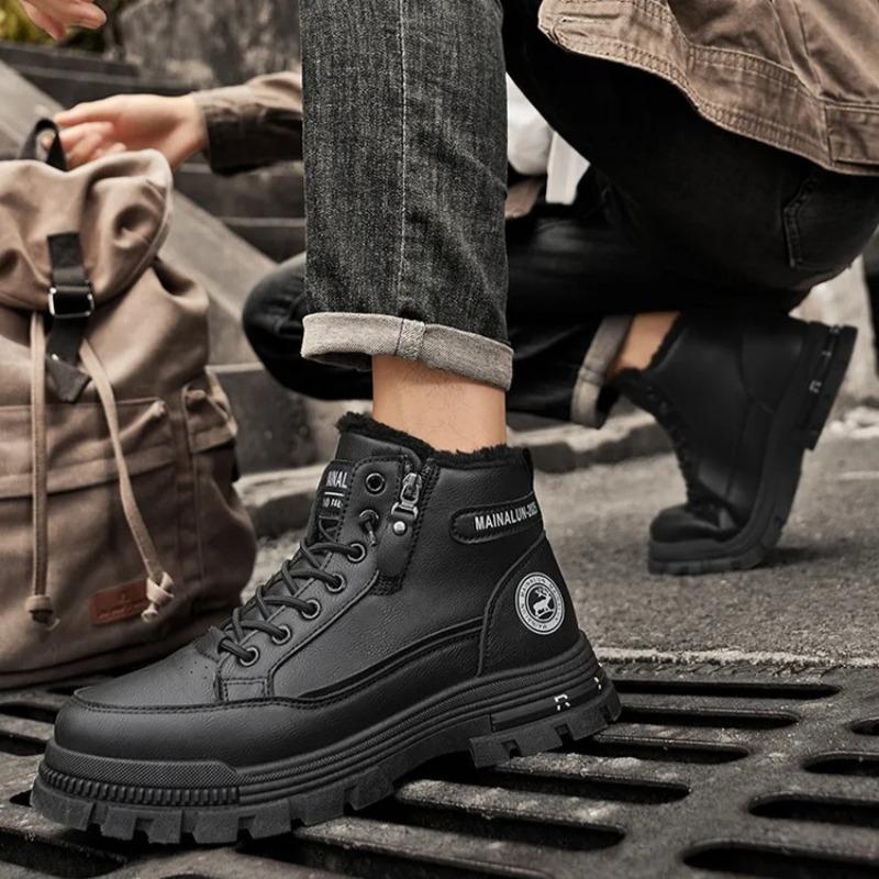 Winter Men High-top Boots Fashionable Leather Casual Boots Thickened Plush Warm Cotton Shoes Outdoor Non Slip Snow Boots for Men