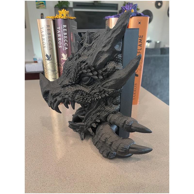 3D Dragon Decorative Bookend,Fantasy Shelf Decor Nook,Medieval Vintage Dragon Book End Stopper, Game Disks Stand Holder, Bookshelf Statue Decorations