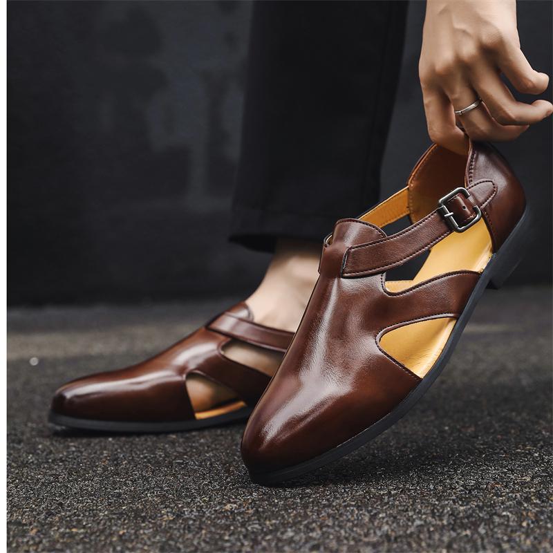 Summer Rome Luxury Designer New Men's Black Brown Gladiators Breathable Leather Casual Shoes Beach Sandals Outdoor Slippers