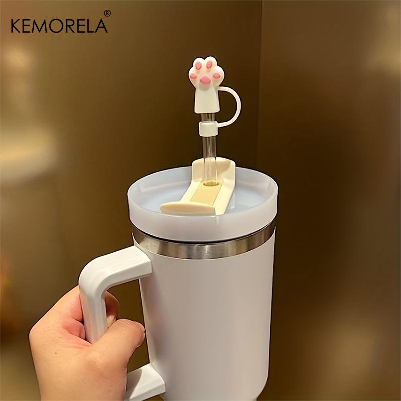 4PCS Cartoon Cute Cat Paw Straw Cap Straw Lids For Car Cups Silicone Straw Top Lids Reusable Silicone Soft Protector Cover
