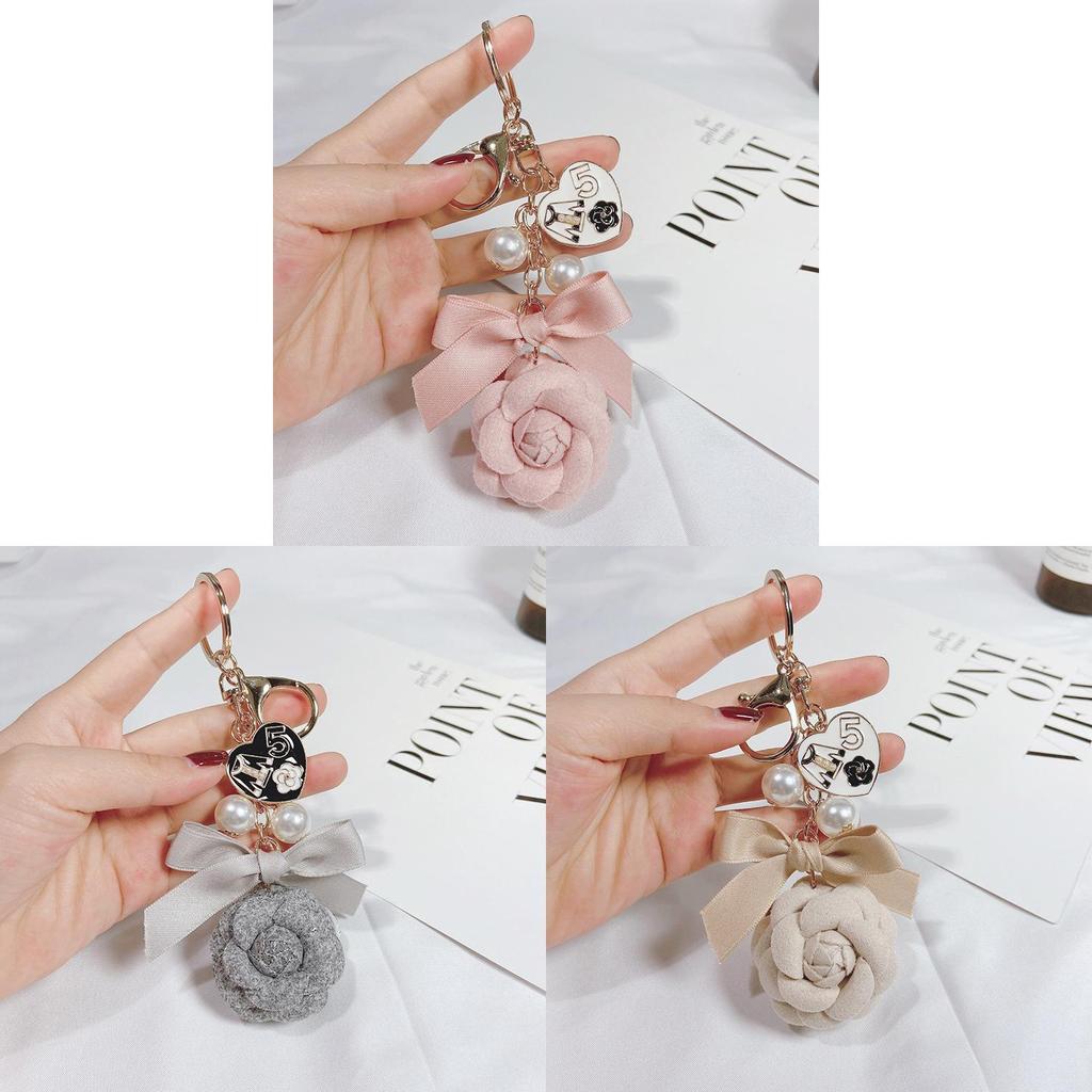 Kreativer DIY Perlenketten Camellia Schlüsselanhänger doppelseitig Modischer Auto Schlüsselanhänger Anhänger für Frauen