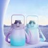 Hot 1300ML Gradient Color Big Belly Cup Large Capacity Plastic Water Bottle with Straw Adjustable Strap Sport Fitness Bottle