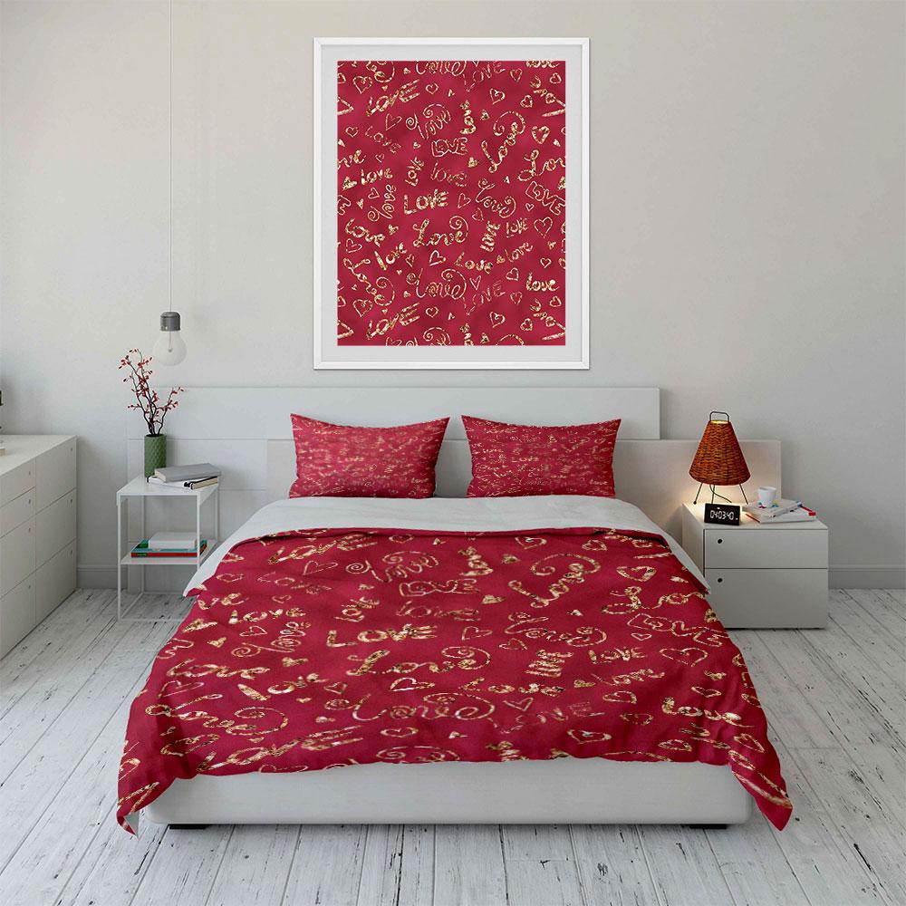 Red Bedding Set with Love Design Bedding Duvet Cover Set Duvet Cover Pillowcases (1 * Duvet Cover 2 * Pillowcases, without duvet insert)